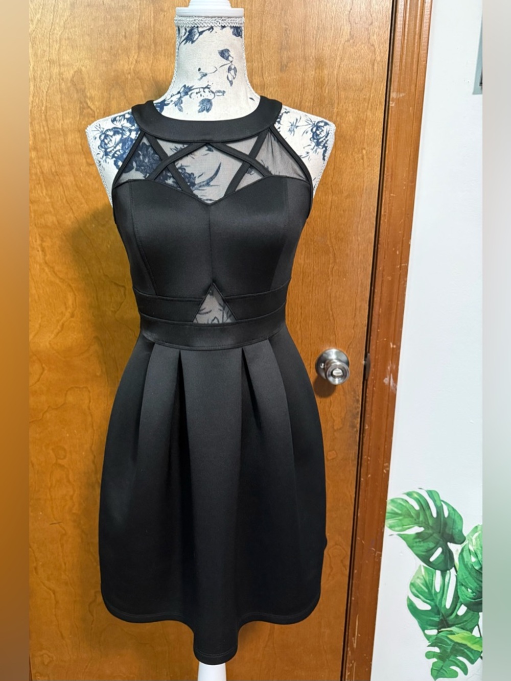 Black Mesh Detail Fit-and-Flare Dress (medium) Sweet Storm